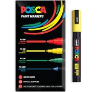 Posca - Pennarelli acrilici a base d'acqua | Penna per pittura permanente per superfici multiple | Confezione da 1 in confezione regalo con busta | Vetro, tessuto, tela, legno ecc. | PC-5M, Giallo