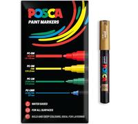 Posca - Pennarelli acrilici a base d'acqua | Penna per pittura permanente per uso multisuperficie | Confezione da 1 in confezione regalo sotto busta | Vetro, tessuto, tela, legno ecc. | PC-1M, oro