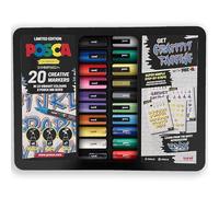 Posca Pennarelli permanenti a base d'acqua, per arti e mestieri, multiuso, per legno, metallo, carta, cartone, vetro, tessuto, ceramica e pietra, set di 20 colori