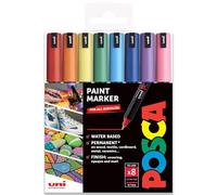 Posca Pennarello con vernice permanente a base d'acqua - Uso multisuperficie - PC-1MR, 0,7mm ultra fine - Set di 8 in portafoglio regalo - Tonalità arcobaleno