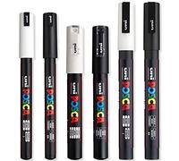 Posca Pennarello indelebile a base d'acqua, multi superficie, PC-1MR, PC-1M e PC-3M, set da 6 pezzi, colore: bianco e nero