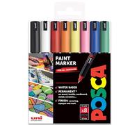 Posca Pennarello indelebile a base d'acqua, multiuso, PC-1MR, ultra fine da 0,7 mm, set da 8 in confezione regalo, toni essenziali