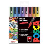 Posca Pennarello indelebile a base d'acqua, multiuso, PC-3 ml, 0,9-1,3 mm, set da 8 in confezione regalo, tonalità glitterate