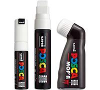 Posca Pennarello indelebile a base d'acqua, per uso su varie superfici, MOP'R, PC-17K, PC-8K, confezione da 3, colore bianco