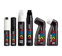 Posca Pennarello indelebile a base d'acqua, per uso su varie superfici, MOP'R, PC-17K, PC-8K, set da 6, colore: bianco e nero