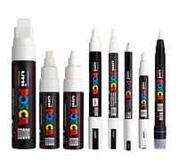Posca Pennarello indelebile a base d'acqua, per uso su varie superfici, (PC-17K, PC-8K, PC-7M, PC-5M, PC-3M, PC-1M, PC-1MR, PCF-350), confezione da 8 penne bianche