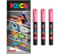 Posca - Pennarello indelebile a base d'acqua - uso multi superficie - PC-1M - Confezione da 3 penne a portafoglio (Rosa)