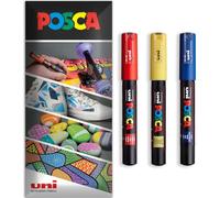 Posca Pennarello PC-1M base d'acqua multi superficie - Conf. 3 penne (Rosso, Giallo, Blu)