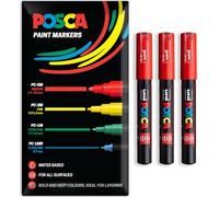 Posca - Pennarello indelebile a base d'acqua - uso multi superficie - PC-1M - Confezione da 3 penne a portafoglio (Rosso)
