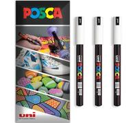 Posca - Pennarello indelebile a base d'acqua - uso multi superficie - PC-1MR - Confezione da 3 penne a portafoglio - nero (Bianco)