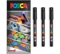 Posca - Pennarello indelebile a base d'acqua - uso multi superficie - PC-1MR - Confezione da 3 penne a portafoglio - nero (Nero)