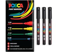 Posca - Pennarello indelebile a base d'acqua - uso multi superficie - PC-1MR - Confezione da 3 penne a portafoglio - nero (Nero)