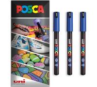 Posca - Pennarello indelebile a base d'acqua - uso multi superficie - PC-1MR - Confezione da 3 penne a portafoglio - nero (Blu)