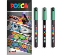 Posca - Pennarello indelebile a base d'acqua - uso multi superficie - PC-1MR - Confezione da 3 penne a portafoglio - nero (Verde)