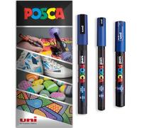 Posca - Pennarello indelebile a base d'acqua - uso multi superficie - PC-1MR, PC-1M, PC-3M - Confezione da 3 penne in astuccio (Blu)