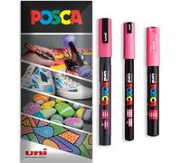 Posca - Pennarello indelebile a base d'acqua - uso multi superficie - PC-1MR, PC-1M, PC-3M - Confezione da 3 penne in astuccio (Rosa)