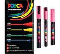 Posca - Pennarello indelebile a base d'acqua - uso multi superficie - PC-1MR, PC-1M, PC-3M - Confezione da 3 penne in astuccio (Rosa)