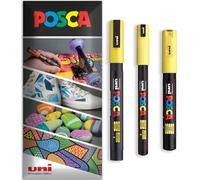 Posca - Pennarello indelebile a base d'acqua - uso multi superficie - PC-1MR, PC-1M, PC-3M - Confezione da 3 penne in astuccio (Giallo)