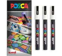Posca - Pennarello indelebile a base d'acqua - uso multi superficie - PC-3M - Confezione da 3 penne a portafoglio (Bianco)