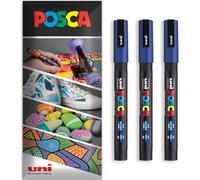Posca - Pennarello indelebile a base d'acqua - uso multi superficie - PC-3M - Confezione da 3 penne a portafoglio (Blu)