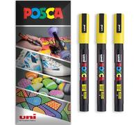 Posca - Pennarello indelebile a base d'acqua - uso multi superficie - PC-3M - Confezione da 3 penne a portafoglio (Giallo)