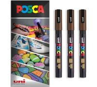 Posca - Pennarello indelebile a base d'acqua - uso multi superficie - PC-3M - Confezione da 3 penne a portafoglio (marrone)