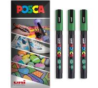 Posca - Pennarello indelebile a base d'acqua - uso multi superficie - PC-3M - Confezione da 3 penne a portafoglio (Verde)