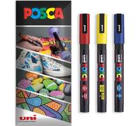 Posca - Pennarello indelebile a base d'acqua - uso multi superficie - PC-3M - Confezione da 3 penne a portafoglio (Rosso, Giallo, Blu)