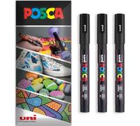 Posca - Pennarello indelebile a base d'acqua - uso multi superficie - PC-3M - Confezione da 3 penne a portafoglio (Nero)