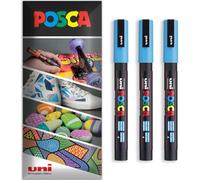 Posca - Pennarello indelebile a base d'acqua - uso multi superficie - PC-3M - Confezione da 3 penne a portafoglio (azzurro)