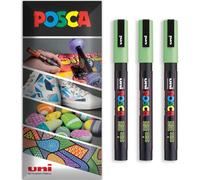 Posca - Pennarello indelebile a base d'acqua - uso multi superficie - PC-3M - Confezione da 3 penne a portafoglio (verde chiaro)