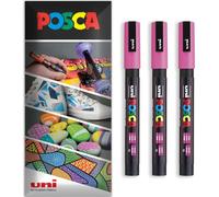 Posca - Pennarello indelebile a base d'acqua - uso multi superficie - PC-3M - Confezione da 3 penne a portafoglio - rosa