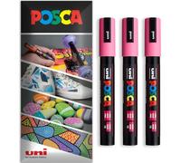 Posca - Pennarello indelebile a base d'acqua - uso multi superficie - PC-5M - Confezione da 3 penne a portafoglio (Rosa)