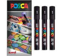 Posca - Pennarello indelebile a base d'acqua - uso multi superficie - PC-5M - Confezione da 3 penne a portafoglio - nero