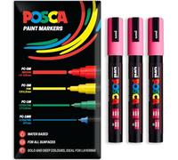 Posca - Pennarello indelebile a base d'acqua - uso multi superficie - PC-5M - Confezione da 3 penne a portafoglio (Rosa)