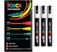 Posca - Pennarello indelebile PC-5M a base d'acqua multi superficie - Confezione da 3 Bianco