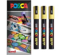Posca - Pennarello indelebile a base d'acqua - uso multi superficie - PC-5M - Confezione da 3 penne a portafoglio - giallo