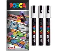 Posca - Pennarello indelebile PC-5M a base d'acqua multi superficie - Confezione da 3 Bianco