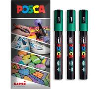 Posca - Pennarello indelebile a base d'acqua - uso multi superficie - PC-5M - Confezione da 3 penne a portafoglio (Verde)