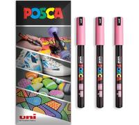 Posca - Pennarello indelebile a base d'acqua - Uso multisuperficie - PC-1MR - Confezione da 3 penne in astuccio - Rosa