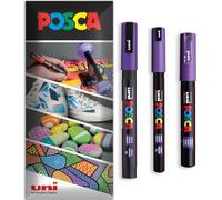 Posca - Pennarello indelebile a base d'acqua - Uso su più superfici - PC-1MR, PC-1M, PC-3M - Confezione da 3 penne in astuccio - Viola
