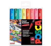 Posca Pennarello indelebile a base d'acqua, uso su varie superfici, PC-1M, 0,7-1,0 mm, set da 8, in astuccio di plastica (toni estivi)