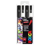 Posca Pennarello permanente a base d'acqua per pittura - Uso multisuperficie - PC-3M, 0,9-1,3 mm punta fine - Set di 8 in portafoglio regalo - Set Mono, 2 x nero + 2 x bianco