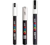 Posca - Set di 3 pennarelli ultra fini a pittura fine - PC-1MR, PC-1M, PC-3M - Inchiostro bianco