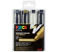 POSCA Set di 4 pennarelli PC8K Pte larga smussata nero - bianco - oro - argento