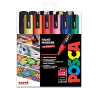 Posca Set professionale di 12 pennarelli Uni Posca, gamma PC-5M, include extra nero e bianco
