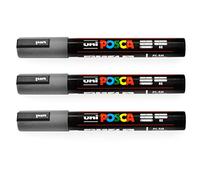 Posca Uni-Ball PC-5M - Pennarelli per pittura, 1,8-2,5 mm, colore: grigio scuro, confezione da 3