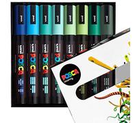 posca Uni-Ball PC-5M - Pennarelli per pittura artistica, 1,8-2,5 mm, tonalità blu e verde, set di 8 penne in confezione regalo