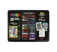 POSCA UNI-BALL - Valigia metallica - Astuccio - Set di pennarelli da 20 pezzi - Unità assortite