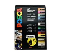 POSCA - Uni Mitsubishi Pencil - Maxi Pack Multi-Punta - 14 Pennarelli a base d'acqua - Tutti i supporti - Colori e punte assortite - Sacchetto in omaggio